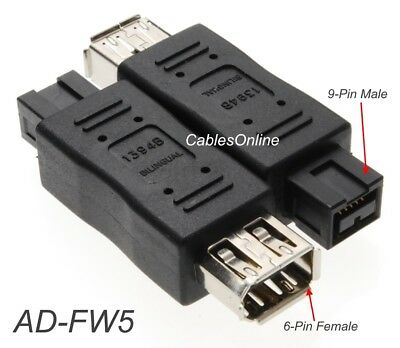9-pin 1394b Male To 6-pin 1394a Female Firewire Adapter, Cablesonline Ad-fw5