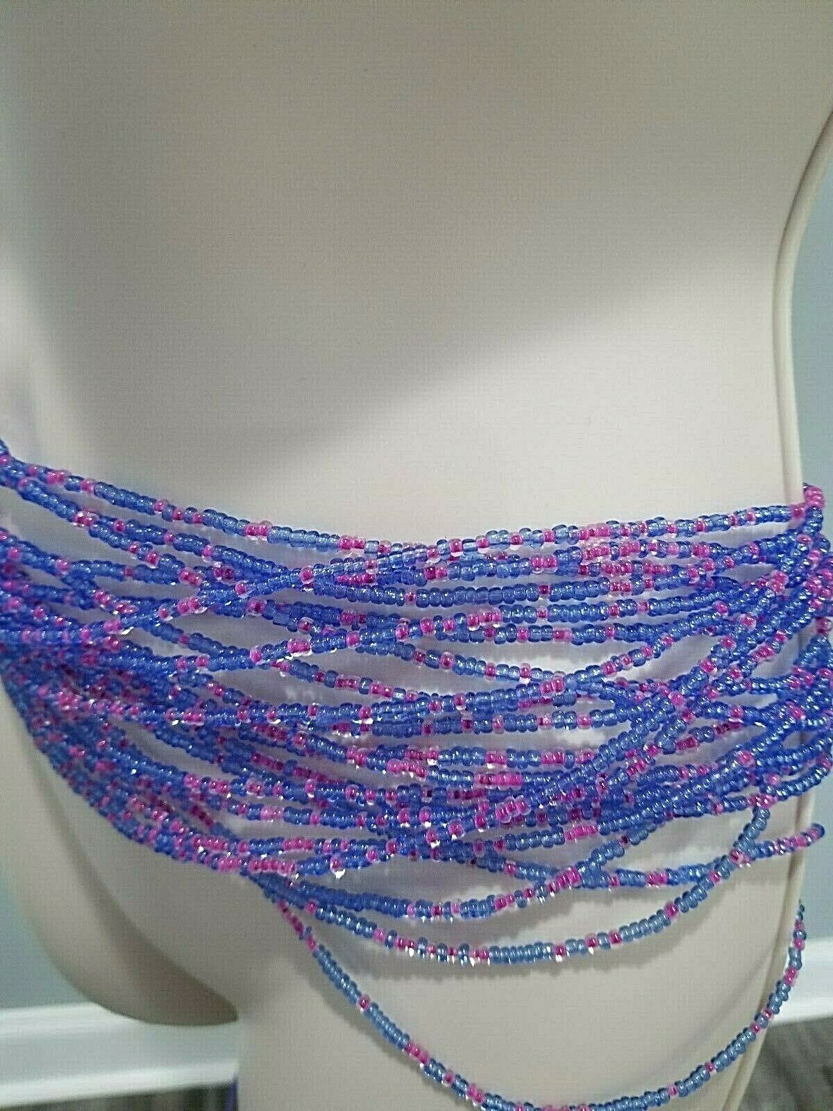 Beautiful Lavender Blue & Baby Pink Colored Waist Beads 0-50 Inches Avaliable