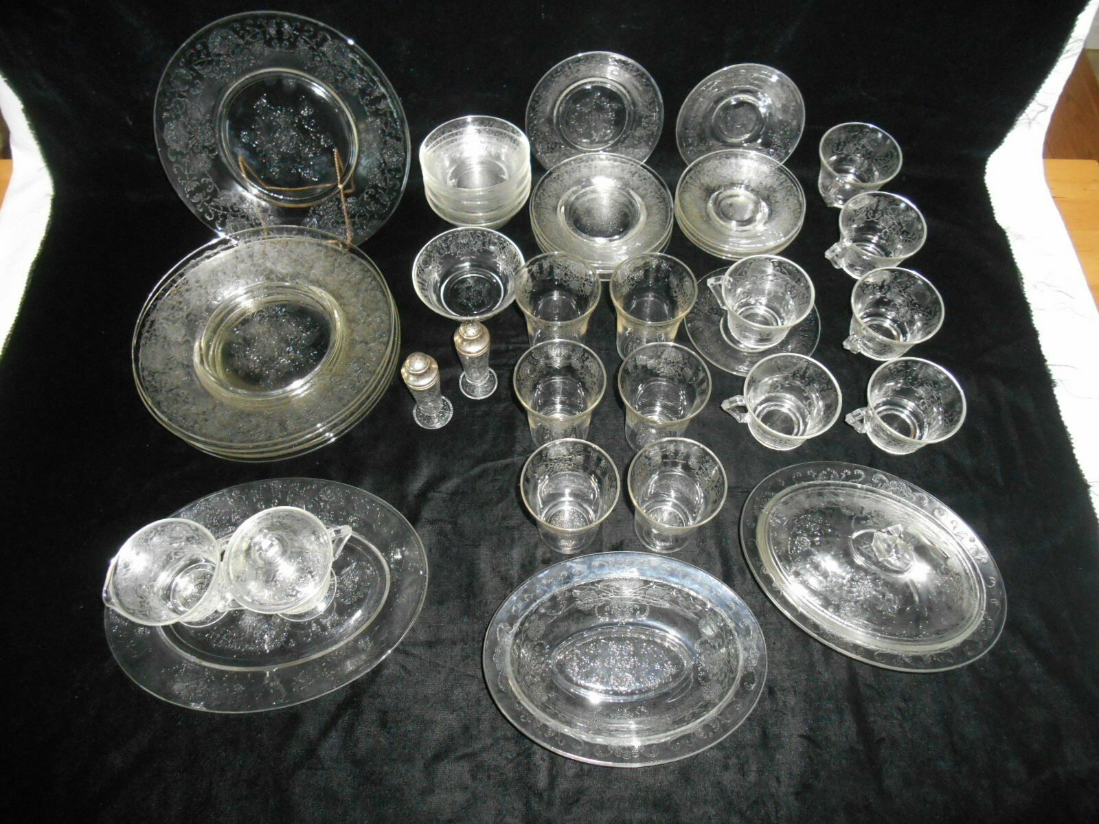 Complete 1930s Florentine Poppy #2 Clear Depression Glass 45 Pc. Set For 6