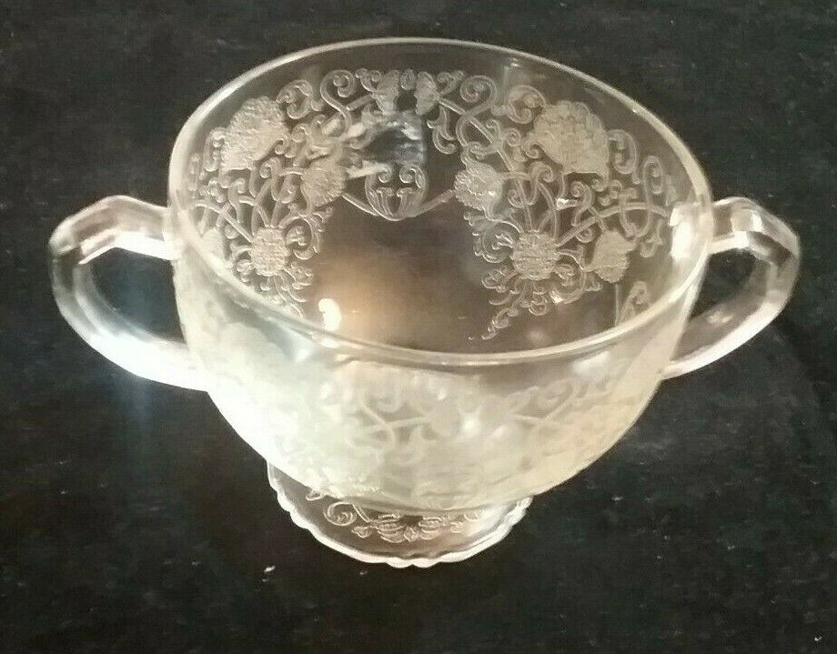 One Vintage Clear Depression Glass Sugar Bowl Handles Hazel Atlas Florentine 1
